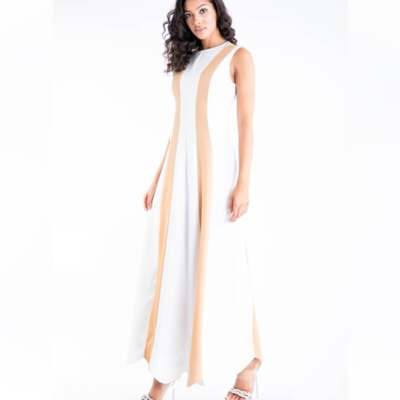 White and Tan Maxi Dress - Picture 3 of 4